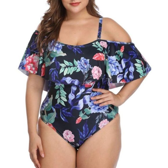 Daci Ruffle Flounce Off Shoulder Swimsuit XL (16) - Picture 2 of 4